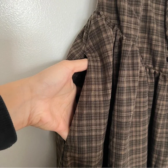 For Love & Lemons University Plaid Midi Dress Brown Drop Waist Size S NWT - Picture 4 of 9